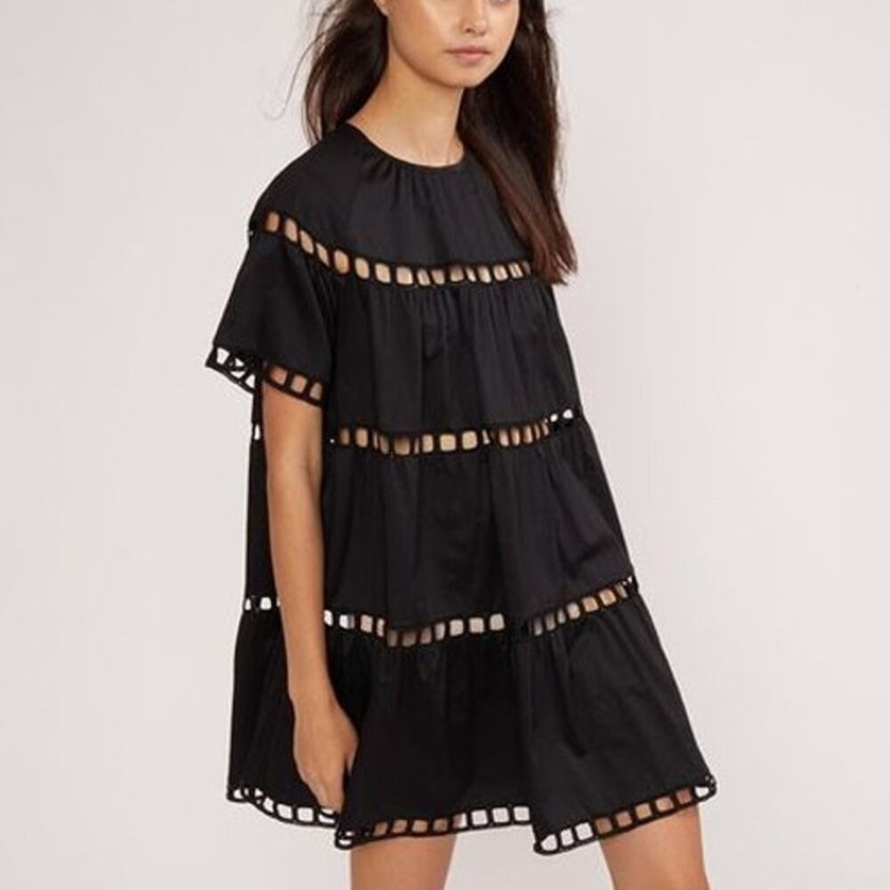 Cynthia Rowley Black Tiered Mini Dress with Cutout Trim